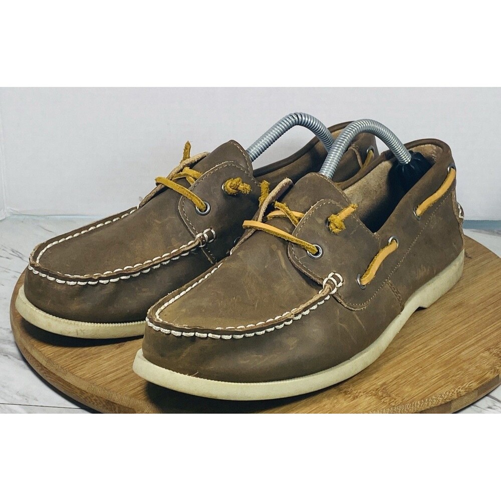 J Crew Shoes Mens Sz 10 Brown Leather Boat Deck Moc Toe Casual Comfort Nautical
